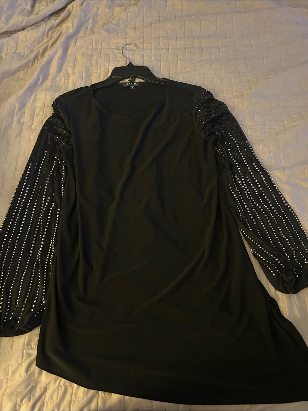 Marina Black Beaded Sleeve Women's Top